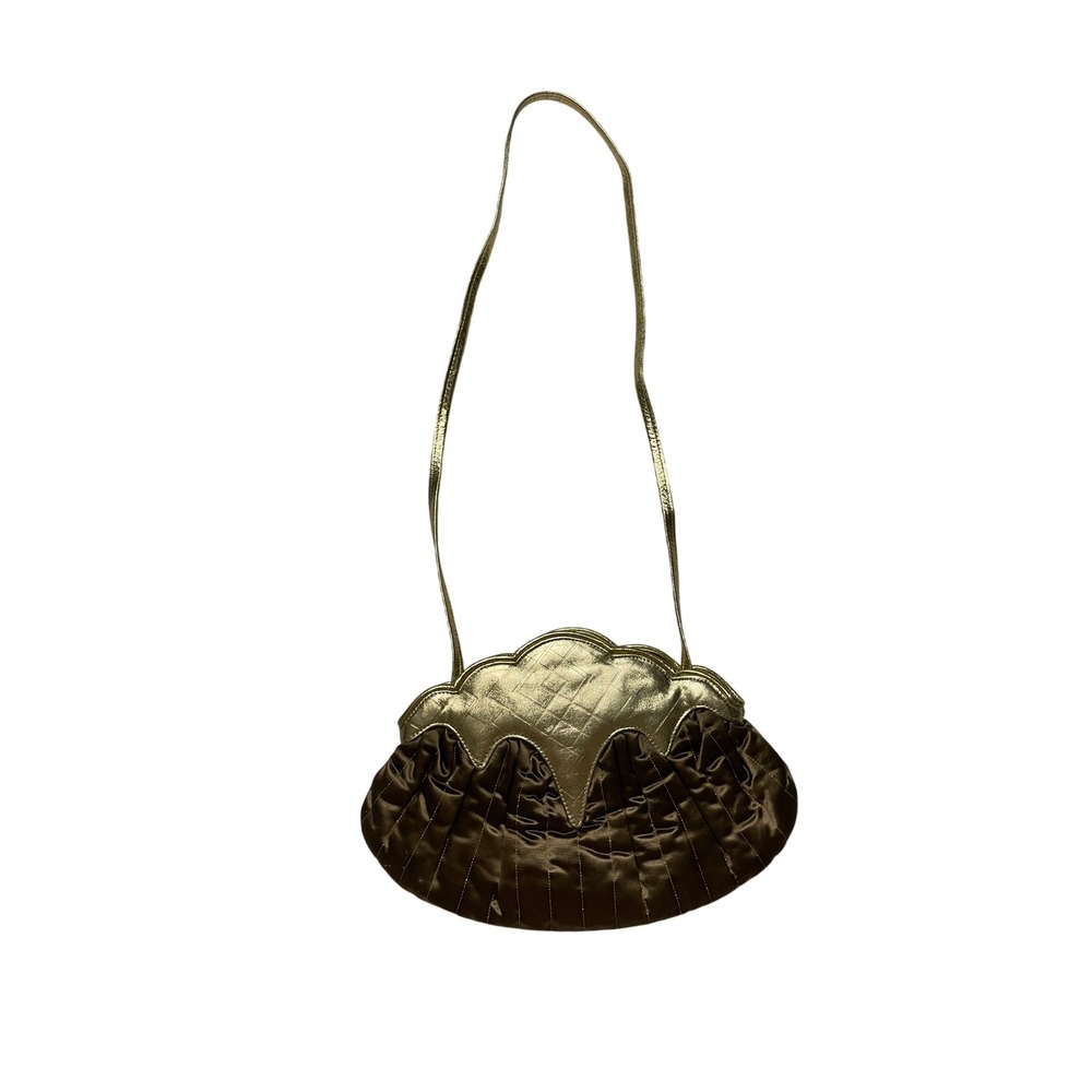 Timmy Woods Beverly Hills Vintage Metallic Gold Satin Shell Evening Shoulder Bag